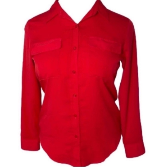 Apt.9 Blouse Button Down Red Long Sleeve Polyester Asymmetrical Office Holiday M - Picture 16 of 16